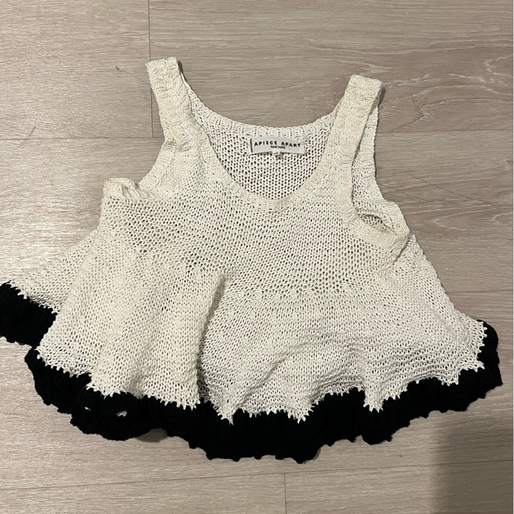 Apiece apart white knit ruffle top